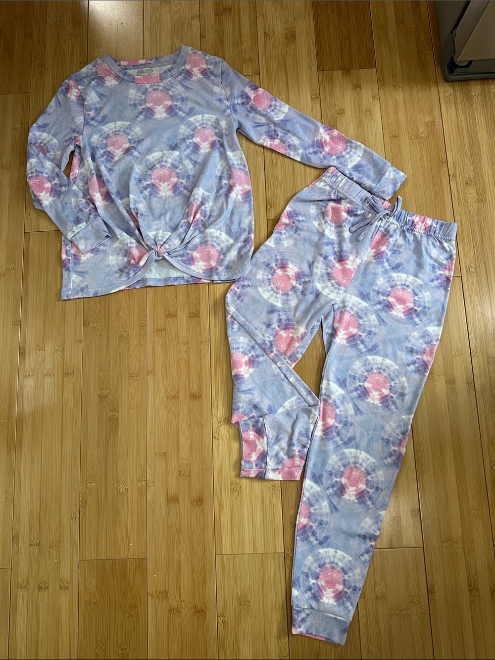 Girls Tie-Dye Lounge Pajama Set - Blue & Pink